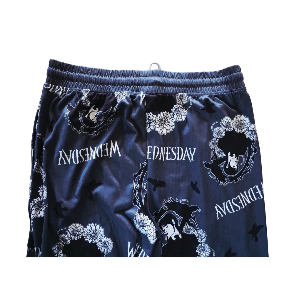 Mad Engine S Wednesday Addams Pajama Pants Black Goth Lounge Bottoms Unisex NEW - Picture 6 of 11